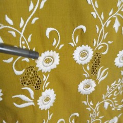 Vintage Filipiniana Fabric 34″ x 2.5Yd Embroidered Chartreuse Kaftan Barong dot