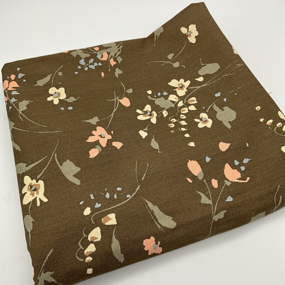 Vtg House N Home Fabrics & Draperies 1982 Brown Floral Upholstery Fabric 2.5 Yds