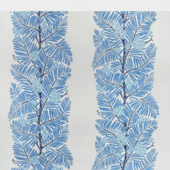 BRUNSCHWIG & FILS CURTAIN FABRIC DESIGN Palmar Print 5.2 METRES BLUE 100% LINEN