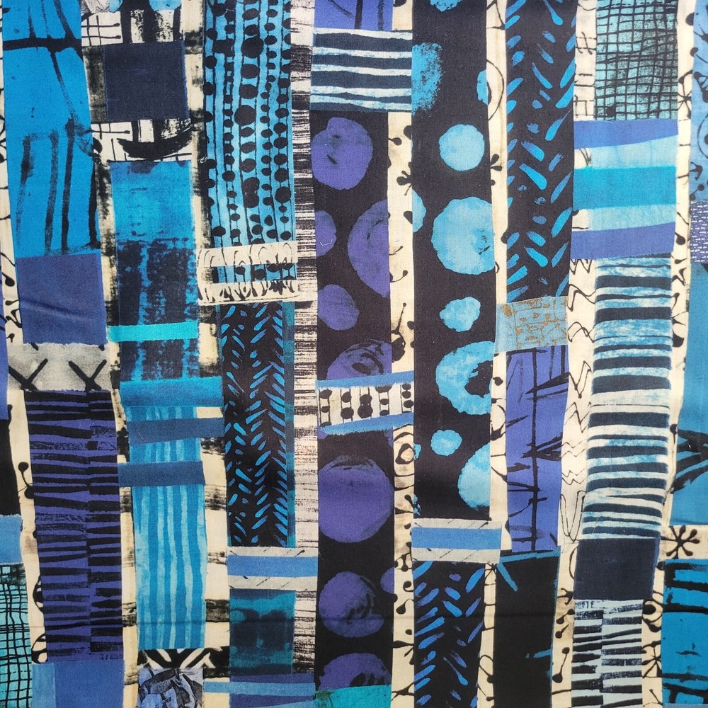 Blue, Black, Cream, Graffiti Strips Cotton Shirting/Quilting – So Cute! OEKO-TEX