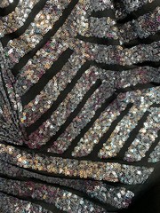 Thea IRIDESCENT SILVER Geometric Sequins Diamond & Stripes on BLACK Poly Spande