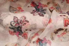 55” Wide By Yard Fans Pattern Silk Gauze Natural Silk Georgette Chiffon Fabric