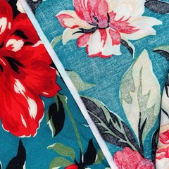 Cranston Cotton Fabric Remnant 1.5 Yards x 58″ Wide Red Orange Floral On Teal