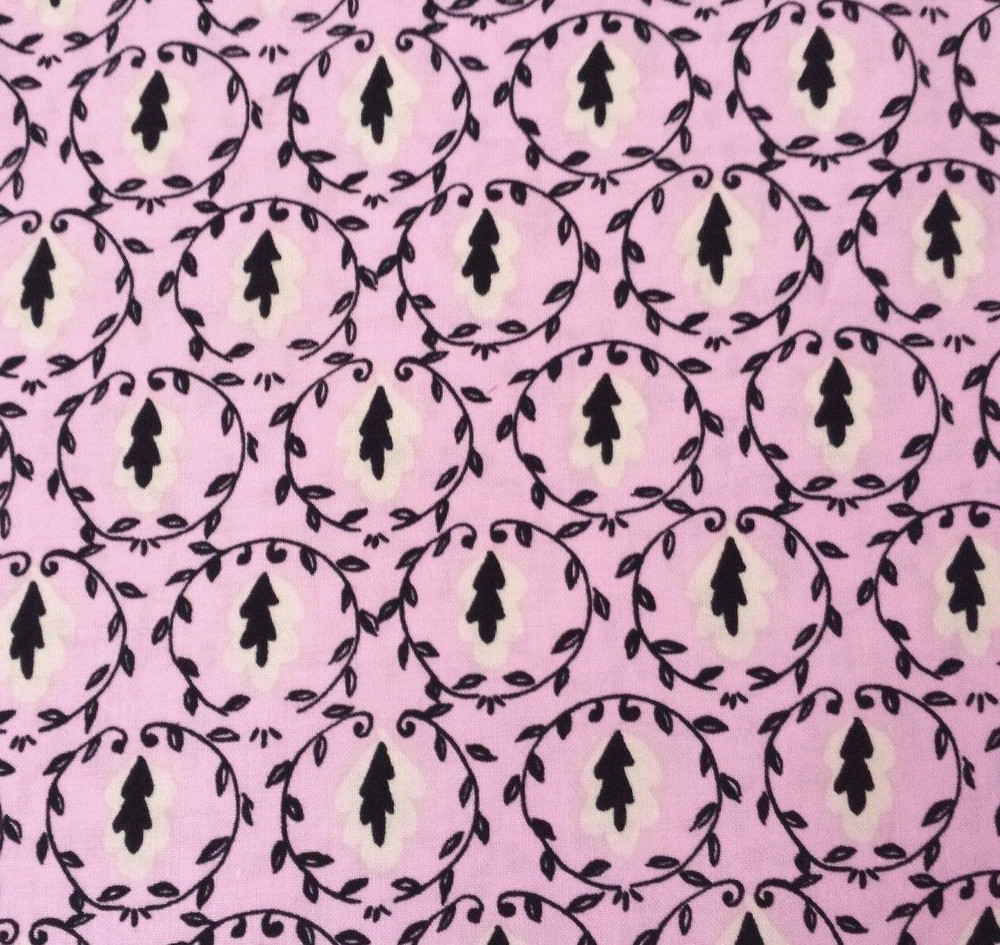 24″ McKenzie Dena Designs FreeSpirit Leaves Damask Pink Black Ecru