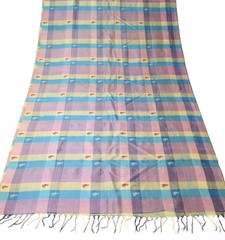 Sushila Vintage Multicolor Sari Remnant Scrap Checks Woven PureSilk Craft Fabric