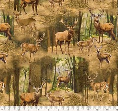 Cotton Wild Animals Elk Deer Woods Fawns Wildlife Fabric Print by Yard D606.25