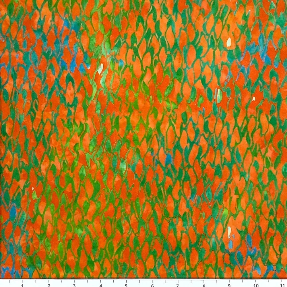 1 Yard Cut of Lunn Fabric Flicker Batik 100% Cotton 1937 Flame Orange Green Blue