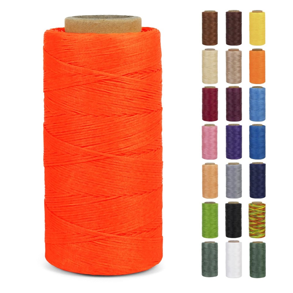 LEREATI 0.8mm Waxed Thread for Leather x 260m, Fluorescent Orange