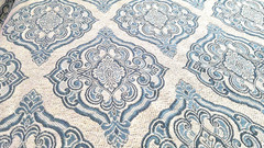 Damask Pattern Woven on Cream Chenille Medium Blue Small Design 3Yards Nice!