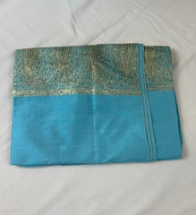 Turquoise Blue with Gold Vtg. Thai Silk Saree