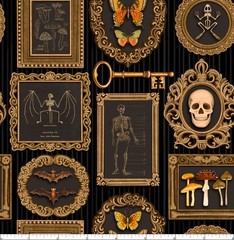 Lumin/White Owl – Dark Academia – Gallery Wall – Black, Fabric BTY