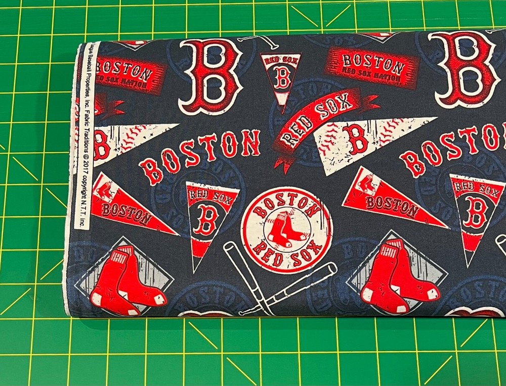 Boston Red Sox Vintage Fabric, HALF YARD, Baseball 100% Cotton Fabric-Washed