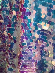 20mm Clear White Iridescent Dangled Sequins Fabric Sold by yard -on Mesh Base