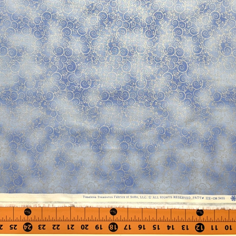 Christmas Fabric | Ice Metallic Swirl Silver Lt Blue | Timeless Treasures YARD