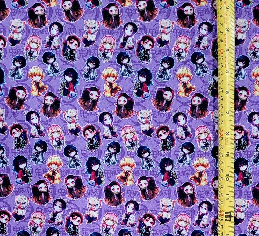 DEMON SLAYER CHIBI PURPLE ANIME 1 YARD FABRIC ( 36″ X 58″ ) BRAND NEW