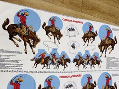 Western Cowboy RODEO Applique Cotton Fabric Panel BRONCO BUSTIN Horses Sew Quilt