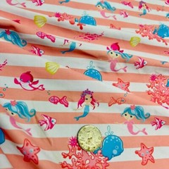 Spandex fabrics Mermaids with Coral and White Stripes Print Nylon Spandex