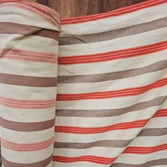 BEIGE BROWN & ORANGE 2″ STRIPE UPHOLSTERY FABRIC HERRINGBONE HEAVY WEIGHT 54″
