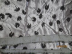 Vintage 8 yds x 56″ Gorgeous Silver Gray Flocked Black Floral SIlky Poly? Fabric