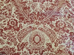 Lauren Ralph Lauren Deep Red & Cream-Tan Heavy Cotton Fabric Damask Print 5 Pcs
