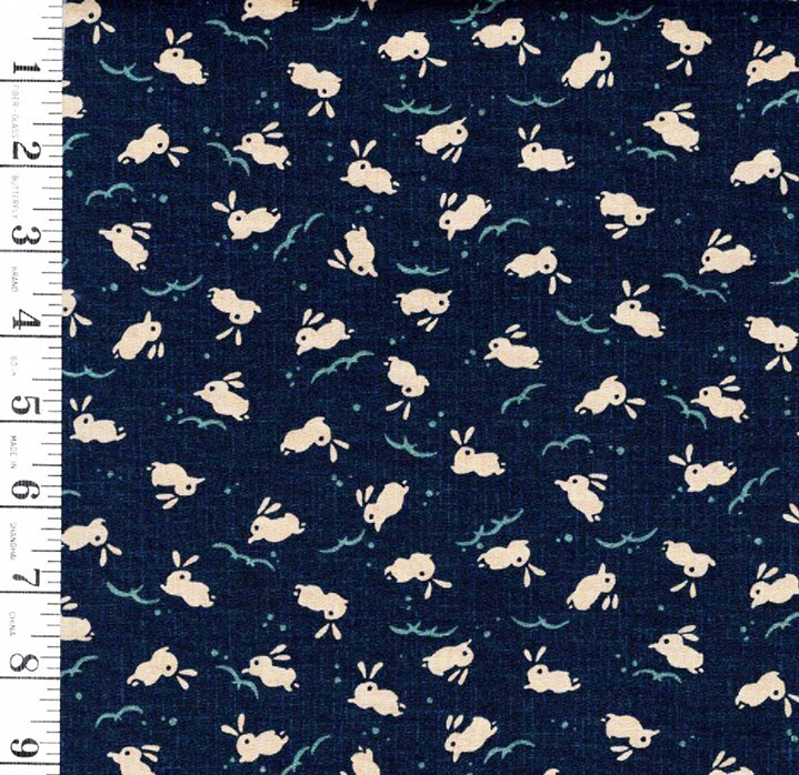 Japanese Novelty-Bunnies Over Waves-KW-3375-2A-Drk Navy-Indigo-By the Half Yard