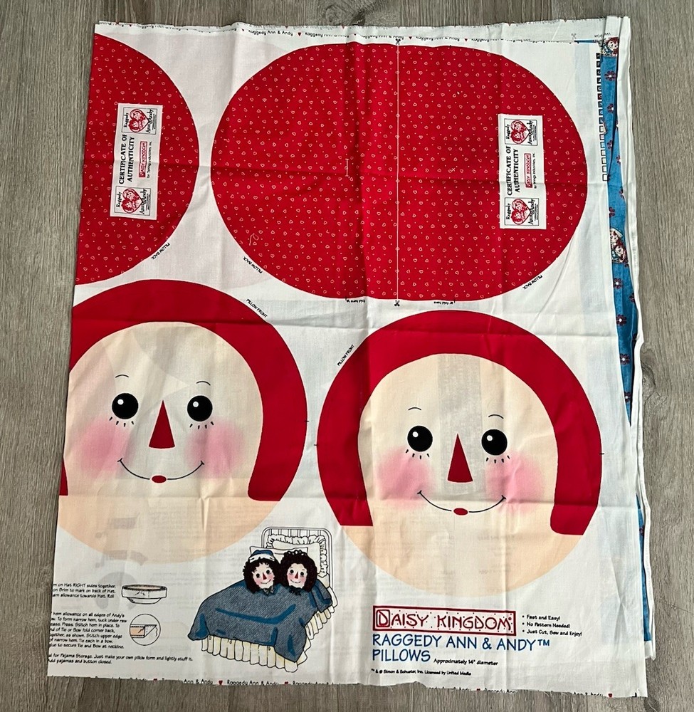 Daisy Kingdom Raggedy Ann Andy Vtg Fabric Pillows Panel 3/4 Yards X 60”