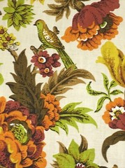 Birds Flowers Avocado Golden on Tan VTG Cotton Canvas House n Home Fabrics 1.75Y