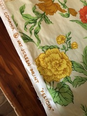 Vintage COHAMA Vat Screen Print Fabric Remnant 44”L x 20”W Felicia Floral Green