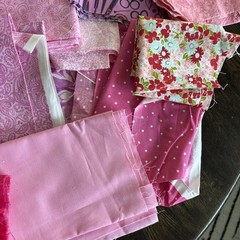 Lot Of Cotton Fabric, Shades Of Pink, Various patterns, 2 Lbs