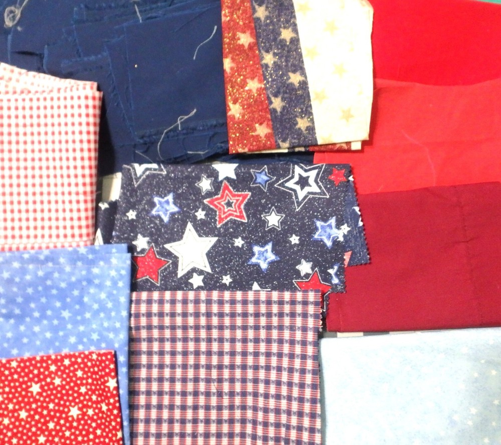 5 lb 8 oz Box of Assorted Fabric Scraps – Patriotic & Red, White, Blue FSBTB114