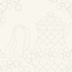 Patchwork Sewing Fabric Sashiko Teatime Natural Printed Panel 50x137cm