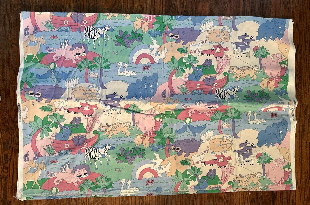 Vtg House N Home Fabrics & Draperies Panels Noah’s Ark 6 Yards 54” wide Cotton