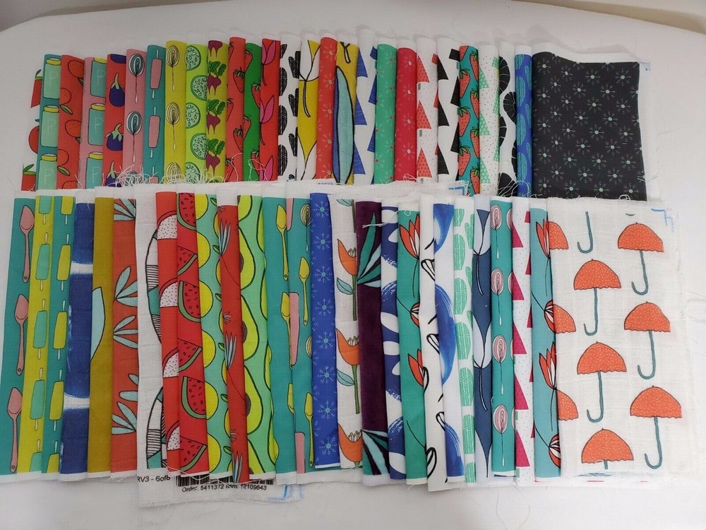 Fabric Lot 54 Squares 8×8 Miscellaneous Cute Prints, Fruit, Avocado, Floral
