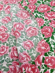 Fabric Pink Rose Green Floral 5 Yds X 44 Lightweight
