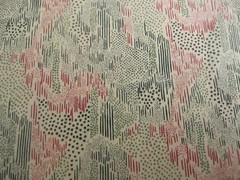Cotton Poly Abstract Green Red Dots Lines on white Fabric 2yd x 44