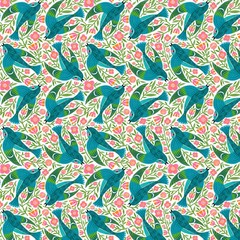 FREE SPIRIT – What the Birds said by Cori Dantini – Blue Birdy – White ,1/4 yard