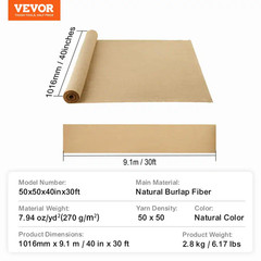 Burlap Fabric Roll 40 In. X 30 Ft. and 50 X 50 High Density Wide Natural Burlap
