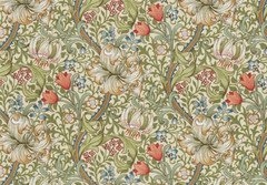 WILLIAM MORRIS CURTAIN FABRIC DESIGN Golden Lily 2.1 MTRS GREEN/GOLD LINEN UNION