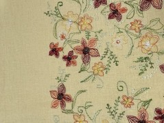 Yellow Linen Fabric Embroidered Border Print Red Orange Green Yellow 36×50”