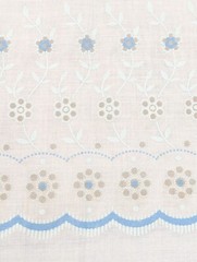 Vintage Blue Flocked Fabric Floral Scallop Faux Eyelet Lacy Design 2 yards x 45″