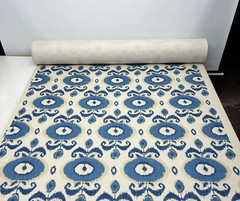 VILBER EGEO AZURE BLUE IKAT EYE NATURAL BASKETWEAVE MULTIUSE FABRIC BY YARD 57″W