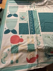 2 panels Moda Coral Queen of the Sea Mermaid Doll Fabric Panel Stacy Hsu OOP