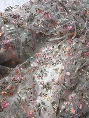 Multicolor Embroidered Floral Lace Fabric Bridal Prom Formal Cottage Granny Core