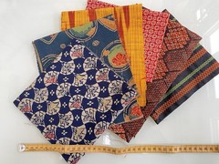 Japanese Kimono Fabric Bundle, Bright Navy, Yellow & Red, Mixed Patterns 6pcs