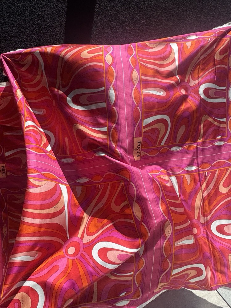 Italian Deadstock 100% Silk Twill Fabric Panel 22”x44” Emilio Pucci Logo