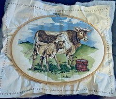 VTG Cranston COWS Farm Life Collection Picture Patch to Quilt 11″x13″SQ HOOPED