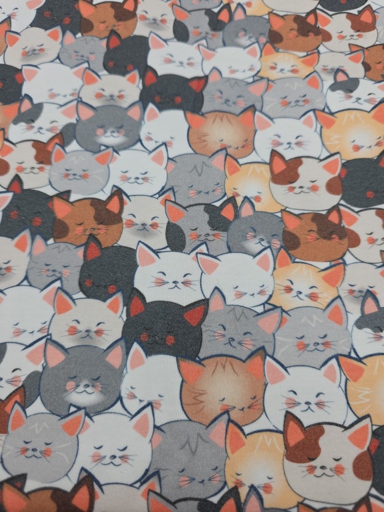 Organic Cotton Knit Kitty Cat Print Sewing Fabric 36″ x 60″ Multicolor Faces