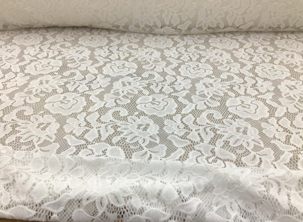 Embroidered Stretch Lace Apparel Fabric Sheer Floral Salt White HH210