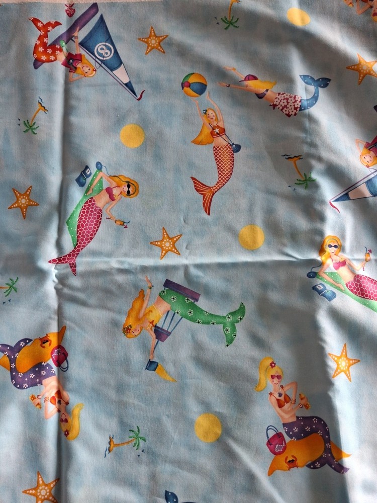 2002 Clearwater Fabrics-Blue-Mermaids -Beach-Relaxing-Vacation-3.75 yards x 44″