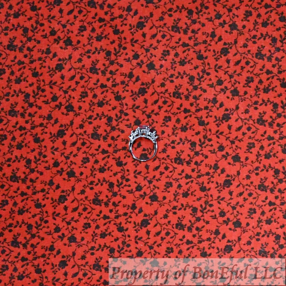 BonEful Fabric FQ Cotton Quilt Red Black Calico Rose Flower Tiny Little Antique